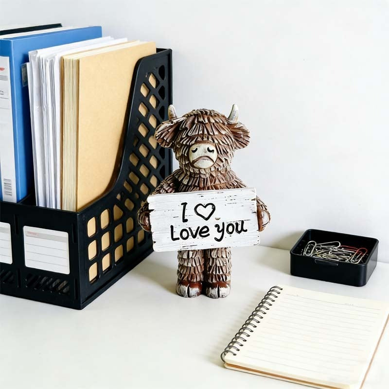 "I Love You" Highland Cow Statue – A Heartwarming Keepsake for Someone Special 🐂❤️